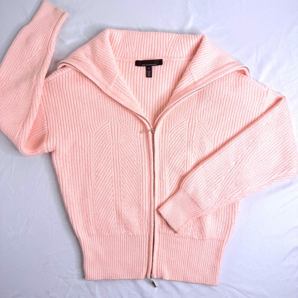 White House Black Market Pink Ribbed Full Zip Sailor Collar Cardigan Sweater M